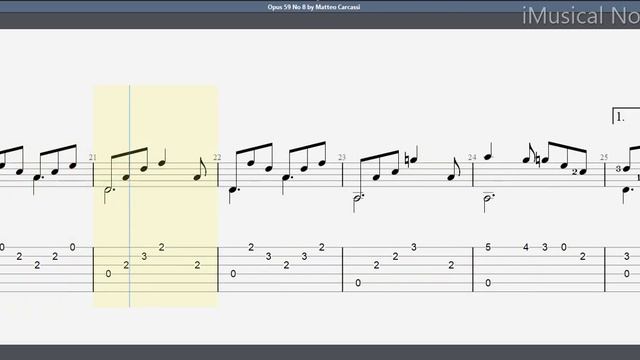 Guitar TAB - Matteo Carcassi : Opus 59 No 8 Allegretto In A | Tutorial Sheet Lesson #iMn