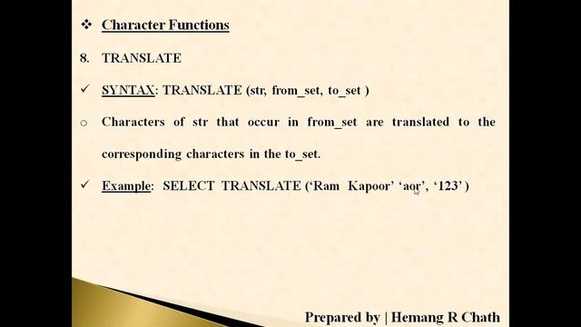 Character/String Functions in SQL: SUBSTR | LTRIM, RTRIM | TRANSLATE | REPLACE | ASCII | LPAD, RPAD смотреть онлайн