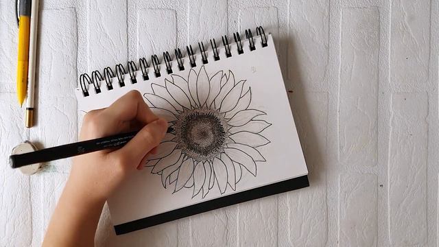 Sunflower Drawing Tutorial - How to Draw Botanical Flowers (Step By Step) | Saskolinas смотреть онлайн