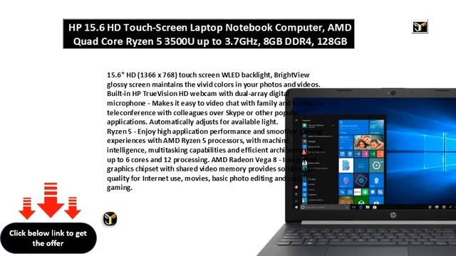 HP 15.6 HD Touch-Screen Laptop Notebook Computer, AMD Quad Core Ryzen 5 3500U смотреть онлайн