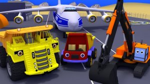 Грузовик Тема и бензовоз, прилетят на карьер. Помогут самосвалу и экскаватору. Смотреть мультфильм.