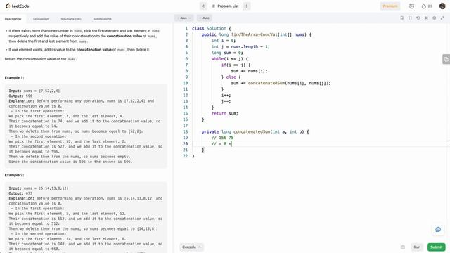 Leetcode 2562 Find the Array Concatenation Value (Java) - Leetcode Weekly Contest 332 смотреть онлайн