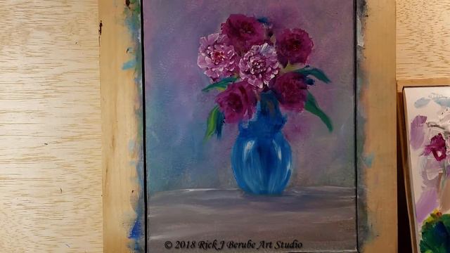 Peonies in a vase acrylic painting смотреть онлайн