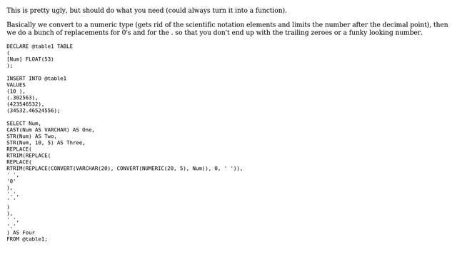 Databases: float to varchar with no trailing zeros (3 Solutions!!) смотреть онлайн