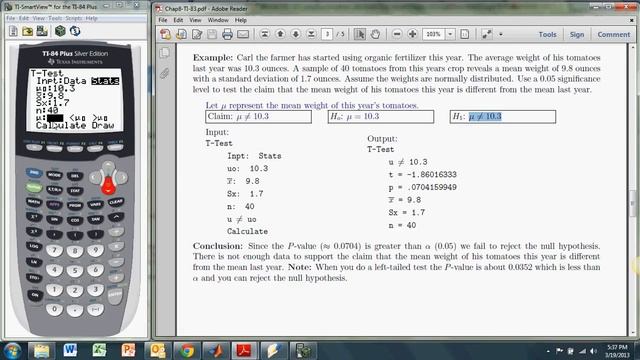 Hypothesis Tests about a Mean (sigma unknown) with the TI 83/84: T-Test смотреть онлайн