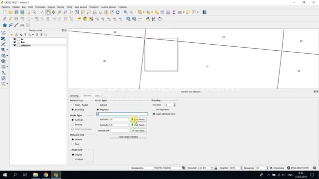 Построение абриса делянки по азимутальному ходу в QGIS (модуль Azimuth and Distance Plugin) смотреть онлайн