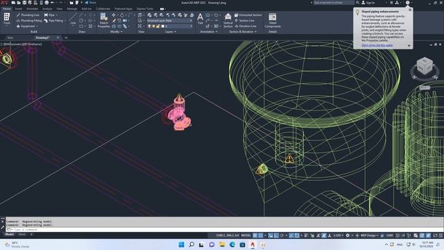 AutoCAD MEP, Separator, Oil Inlet And Outlet Piping