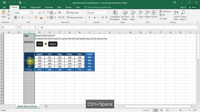 Excel Shortcut - Select Entire Column смотреть онлайн
