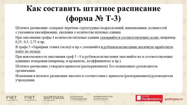 Как составить штатное расписание форма Т 3 смотреть онлайн