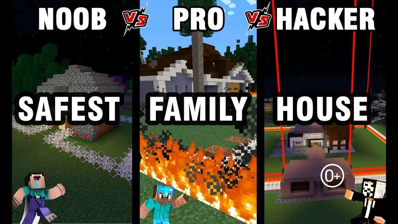 Minecraft NOOB Vs PRO Vs HACKER : SAFEST FAMILY HOUSE CHALLENGE In Minecraft / Animation 0+