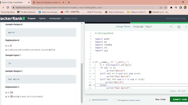 hacker rank python task |Given an integer, n , perform the following conditional actions:| смотреть онлайн