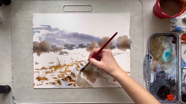 Пейзаж с рекой акварелью. Демо смотреть онлайн