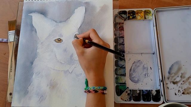 Рисую белую собаку акварелью. How to draw a white dog with watercolor. смотреть онлайн