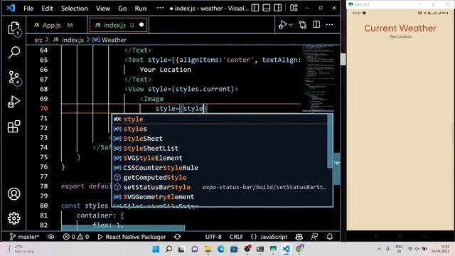 Build Weather App Using React Native | React Native Tutorial & Project | JavaScript Code | Beginner смотреть онлайн