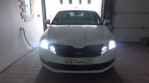 Skoda Octavia A7. Работа Full LED фар.
