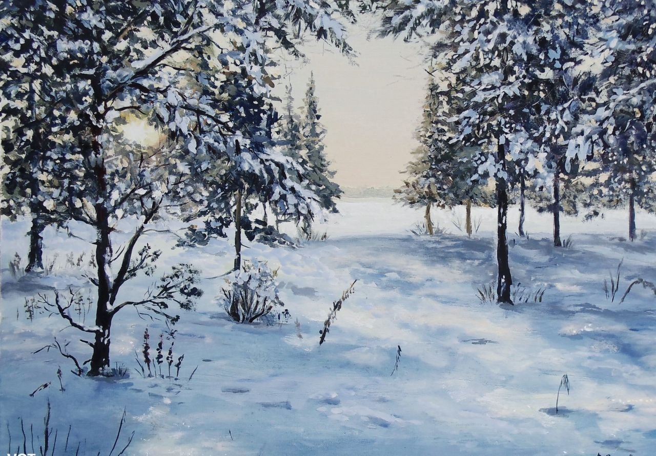 Обзор картины. Картина - "Первый закат нового года" ,холст, масло. Виктория Цуканова. смотреть онлайн