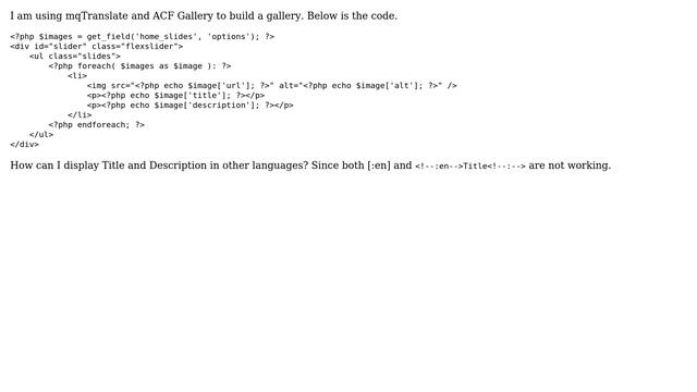 Wordpress: ACF Gallery & mqTranslate, Title and Description not displaying in other languages смотреть онлайн