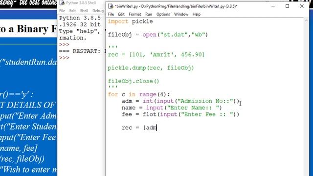 Python Tutorial| Python File Handling - 06 | Binary File Handling - write & append records, picklin смотреть онлайн