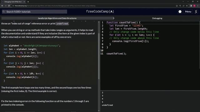 JavaScript Debugging: Catch Off By One Errors When Using Indexing | FreeCodeCamp смотреть онлайн