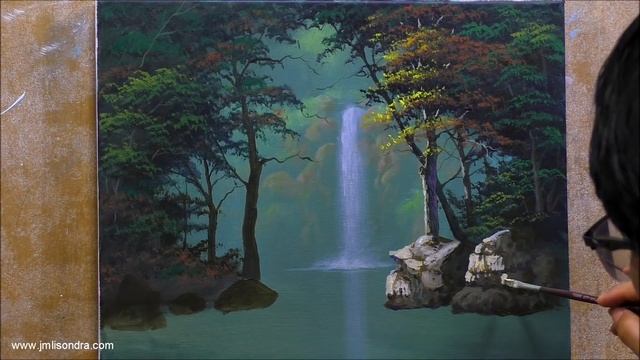 Acrylic Landscape Painting In Time-lapse / Waterfalls In The Forest / JMLisondra