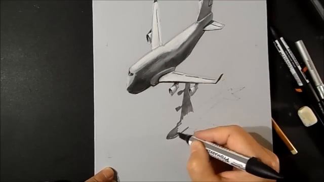 Drawing Airplane - How to Draw 3D Airplane, Boeing 747 - 3D Flight Illusion смотреть онлайн