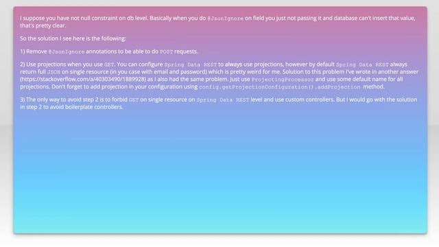 Spring: can't persist entity annotated with @JsonIgnore смотреть онлайн
