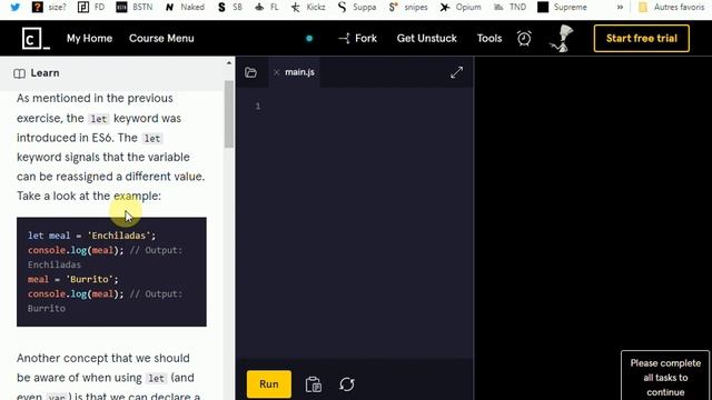 Javascript avec codeacademy : les variables avec var, let et const смотреть онлайн