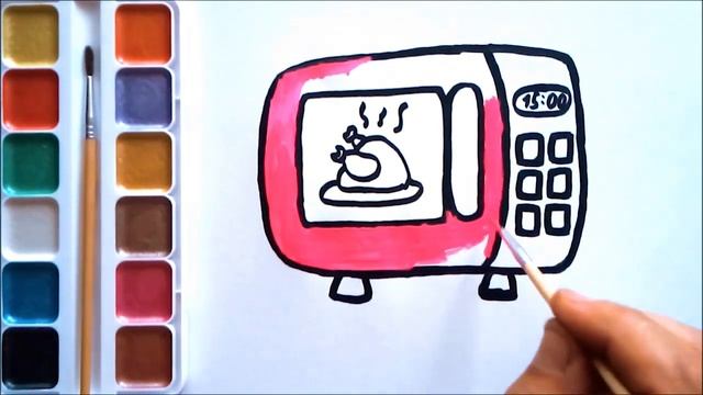 Раскраска для детей МИКРОВОЛНОВАЯ ПЕЧЬ / Как нарисовать МИКРОВОЛНОВКУ за две минуты / Учим цвета смотреть онлайн