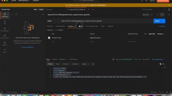 Postman Did not attempt to load JSON data because the request Content-Type was not application/json