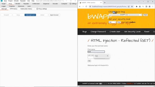BWAPP - HTML Injection - Reflected (GET) MEDIUM + Burp Suite Communiy - XSS hacking- IT SEC LAB HUN смотреть онлайн