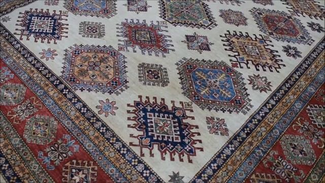 Ivory Super Kazak Pure Wool Geometric Design Hand-Knotted Oriental Rug251930 смотреть онлайн
