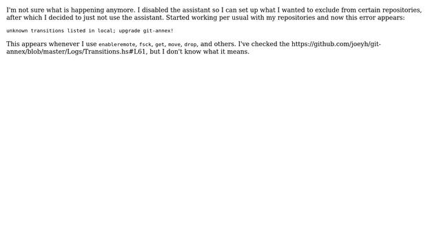 Unix & Linux: "unknown transitions listed in local; upgrade git-annex!" смотреть онлайн