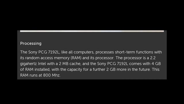 Sony PCG 7192L Specs смотреть онлайн