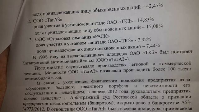ТКЗ список акционеров, дела эмитента, тагаз банкрот долги смотреть онлайн