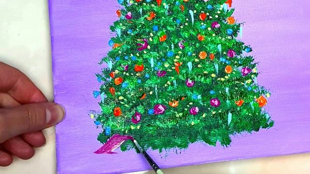 Festive Acrylic Painting: Christmas Tree 2024 on Canvas #christmaspaintings #christmastreeart смотреть онлайн