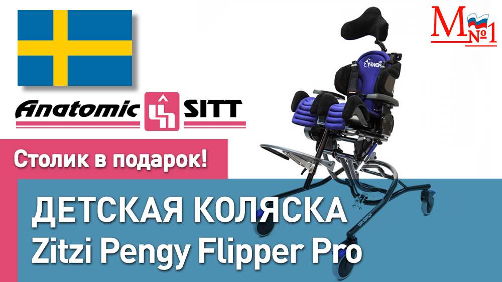 Детская инвалидная Zitzi Pengy Flipper Pro. Комнатная коляска для детей с ДЦП (Швеция) смотреть онлайн