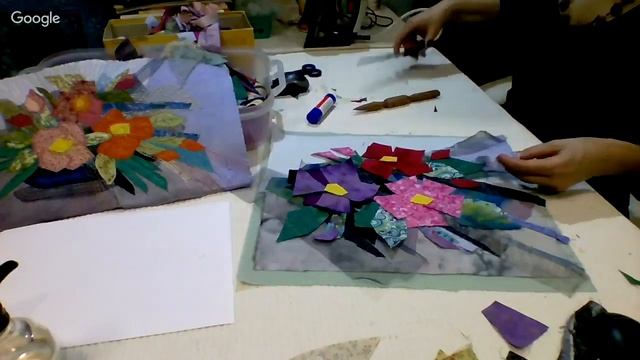 Пэчворк Аппликация Спонтанная живопись из лоскутков Панно с цветами Мастер класс Лариса Банакина смотреть онлайн