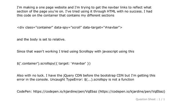HTML : Bootstrap Scrollspy not working: Scrollspy is not a function смотреть онлайн