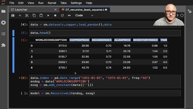 Recursive Least Squares using the Copper Dataset with statsmodels смотреть онлайн