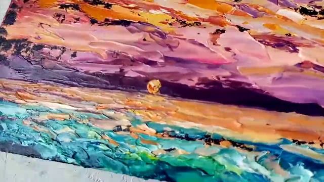 Картина маслом морской пейзаж закат на море живопись oil painting sea original art impasto painting смотреть онлайн