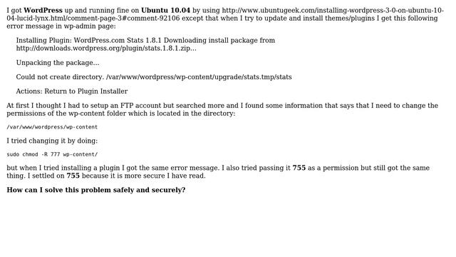 Ubuntu: How come I can not install plugins on my local Wordpress install? смотреть онлайн