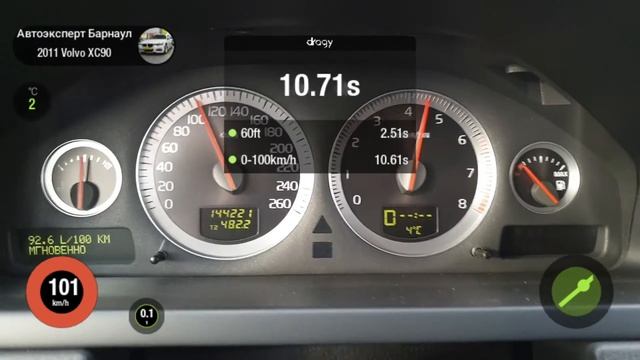 Разгон Volvo XC90, 2.5t, 4WD, 2011 год, 0 - 100 км/ч, 402 метра смотреть онлайн