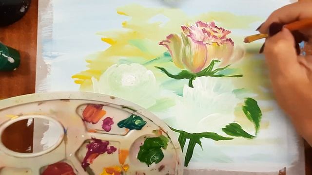 Как нарисовать розы легко. Рисуем розы гуашью. Правополушарное рисование. Рисуем цветы. смотреть онлайн