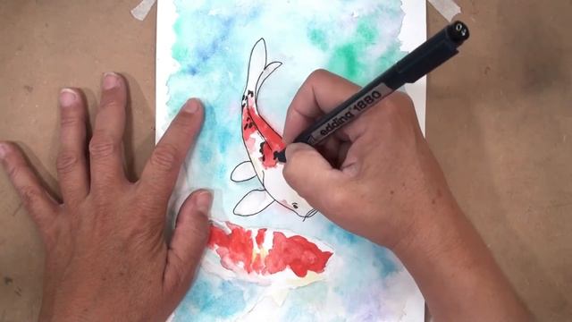 Cómo dIbujo con TÉCNICA MIXTA | Dibujo de PECES KOI ⛩ | Dibujando con Acuarela Tinta y Lápiz ? смотреть онлайн
