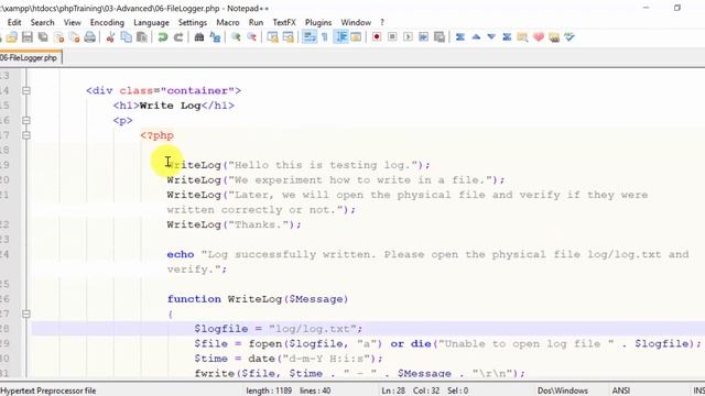 Class 4 - 6 File logger PHP Foundation смотреть онлайн