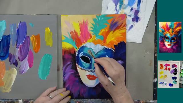 Mardi Gras Mask Beginner Acrylic Step by Step Tutorial with Ginger Cook смотреть онлайн