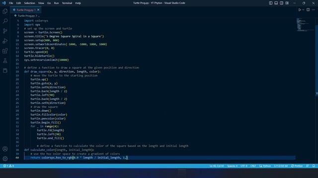 Drawing a Colorful Square Spiral Using Python Turtle Graphics Library смотреть онлайн