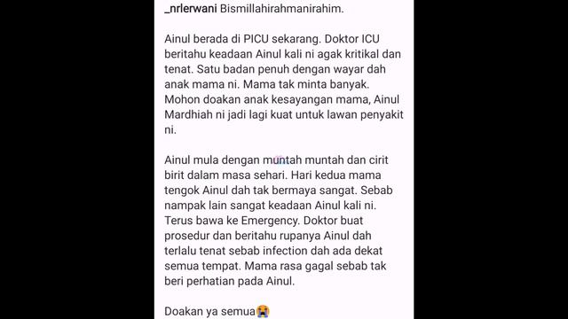 INNALILLAH! Tenat & Kritikal, Adik Ainul Mardhiah Dikejarkan Ke ICU смотреть онлайн