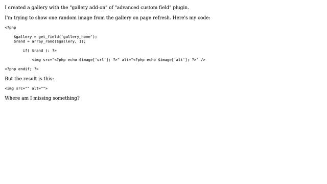 Wordpress: Advanced custom field - gallery - display one random image смотреть онлайн