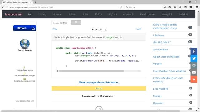 Write a simple Java program to find the sum of all integers in a List.
| javapedia.net смотреть онлайн